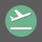 Plane takeoff flat icon. Round colorful button, circular vector sign with shadow effect. Flat style design.