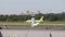 The plane is taking off. Airplane at the airport. The movement of the aircraft. Pulkovo, Russia, St. Petersburg June 19