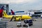 The plane taxis to the runway. Spirit Airlines. Sea-Tac Airport Seattle-Tacoma. August 2019