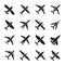 Plane vector icons. Fly and jet symbols. Airplane aviation silhouette signs isolated on white background