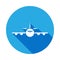 plane view from the front with long shadow icon. Element of travel icon for mobile concept and web apps. Detailed plane view from