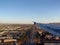 Plane wing flies into city over highway and buildings