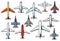 Planes airplanes icons, aviation military aircraft