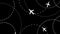 Planes fly along curved dashed lines on a black background. Airplanes on dotted lines isolated vector animation.