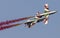 Planes jet of Italian tricolor arrows in acrobatic team during air show