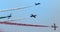 Planes jet of Italian tricolor arrows in acrobatic team during air show