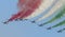 Planes jet of Italian tricolor arrows in acrobatic team during air show