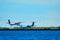 Planes landing in Billy Bishop Toronto City Airport located on Toronto Islands