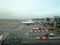 Planes lined up at air bridges