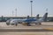 Planes of the Spanish company Vueling on the airfield of the international airport El Prat, Barcelona