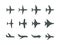 Planes symbols. Aircraft silhouettes jet aviation transportation for travel vector icons or pictograms