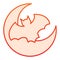 Planet and bat flat icon. Night crescent moon and flying mouse. Halloween party vector design concept, gradient style