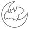 Planet and bat thin line icon. Night crescent moon and flying mouse. Halloween party vector design concept, outline