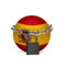 Planet colored in Spain flag, locking with chain. Countries lockdown during coronavirus, COVID spreading