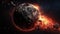 Planet Destroyed in the space surrounding with stars, flares, asteroids, cosmic background, Apocalypse explosion star, death