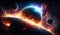 Planet Destroyed in the space surrounding with stars, flares, asteroids, cosmic background, Apocalypse explosion star, death
