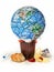 Planet destroying conceptual picture, planet Earth is trown into garbage, deiscarded food, waste