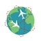 Planet Earth airplane route path globe travel map illustration v