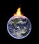 Planet earth cathing fire