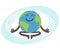 Planet Earth character meditating.  globe relax in lotus yoga pose