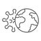 Planet Earth and coronavirus thin line icon. Global corona virus spreading outline style pictogram on white background