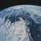 Planet Earth, covered in ice glaciers and snow, floats gracefully in space