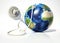 Planet Earth with electric cable, plug and socket. Source maps o