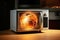 The planet Earth finds itself trapped in a microwave oven, its surface engulfed in blazing infernos, serving as a visual