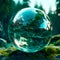 Planet Earth in the form of drop of water in the forest, ecology concept, realistic 3D illustration, generative ai