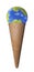 Planet earth globe on ice cream cone