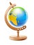 Planet Earth globe on wooden support. Illustration.