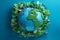 planet Earth with green leaves wrapped around it, symbolizing nature, ecology, and care for the environment