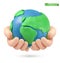 Planet earth in hands icon. 3d vector. Handmade plasticine art illustration