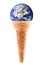 Planet Earth like an ice cream on white background