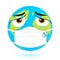 Planet Earth in a mask. The concept of the fight against coronavirus. Emoticon of the earth against the virus.Vector.