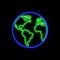 Planet Earth neon sign. Bright glowing symbol on a black background.