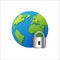 Planet earth with padlock. Safety information global protection