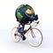 Planet earth riding a racing bike