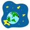 Planet Earth sleeps in the night sky among the stars. Cute character poster for Earth Day, World Sleep Day, Earth hour