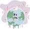 Planet Earth is suffering, danger rising temperature, thermometer, water drops due to ice melting