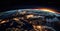 Planet Earth viewed from space with city lights in Europe. Planet Earth background