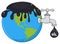 Planet and Faucet With Petroleum Or Oil Drop Design With Text