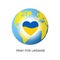 Planet with heart shape in national Ukraine colors. Symbol of  halp mercy support and donation