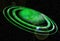 Planet. Illuminated green orbits, planet, snow, stars, night, lights, moon, abstract background