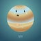 Planet Jupiter in the background of space. Cute funny character