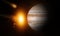 Planet Jupiter In danger From a large Asteroid in Outer Space. Cosmos Spectacular event