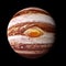Planet Jupiter isolated on black background with focus on the red spot, elements of this image are furnished by NASA