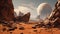 Planet mars, view of arid environment, rocks and space view