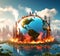 Planet\\\'s Plight: 3D Render of a World Surrounded by Pollution, Illustrating Environmental Concerns