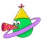 Planet saturn celebrating new year party, doodle icon image kawaii